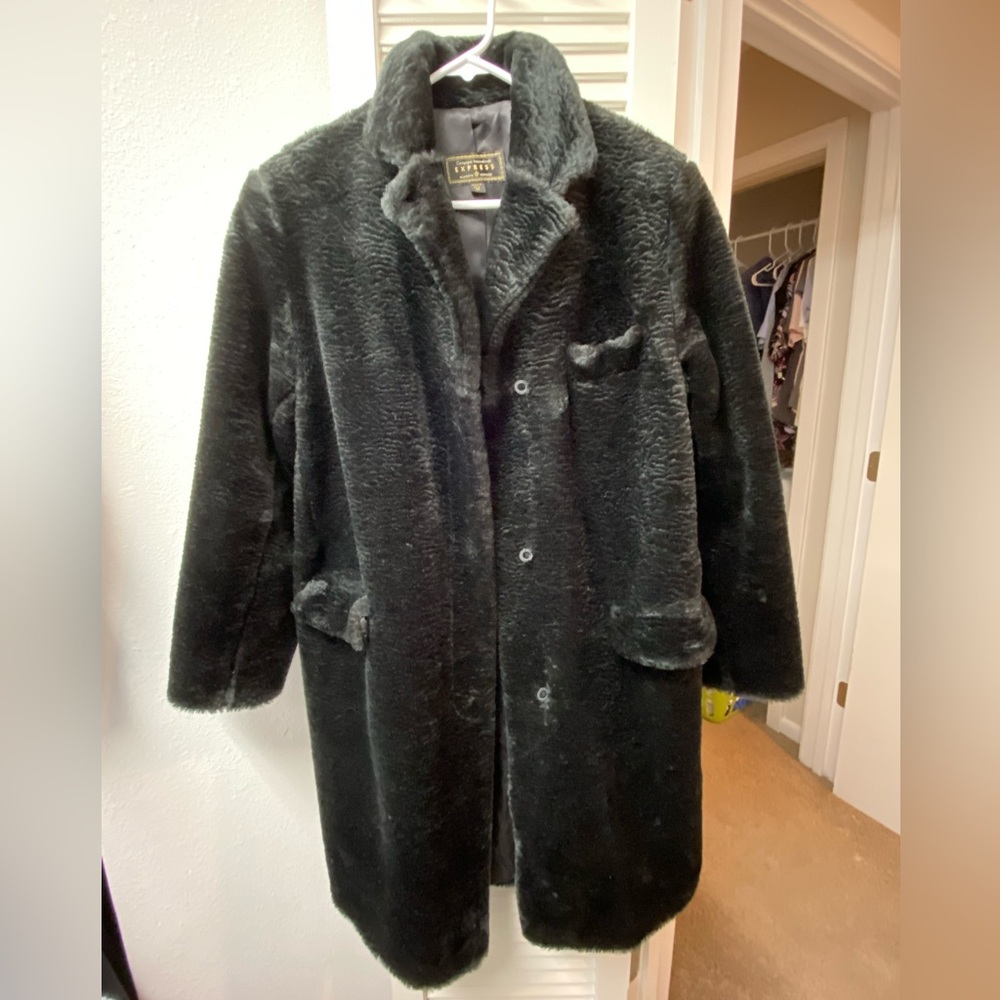 🖤Express • VINTAGE • black faux fur coat • M • EUC